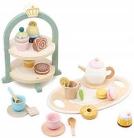 Duży drewniany zestaw herbaciany kawowy serwis cukiernia patera (W002)