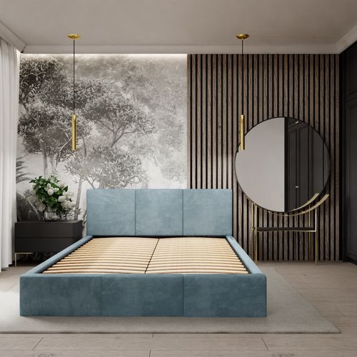 ŁÓŻKO TAPICEROWANE DO SYPIALNI 180x200 ŁÓŻKO PODWÓJNE Z POJEMNIKIEM MORSKIE na Arena.pl