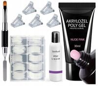 Zestaw akrylożel 30ml + dual formy 120szt + pędzelek i liquid do paznokci
