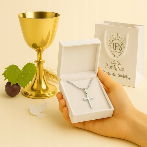 SREBRNY ŁAŃCUSZEK NA KOMUNIE Z MEDALIKIEM PR 925 GRAWER GRATIS KOMUNIJNY na Arena.pl