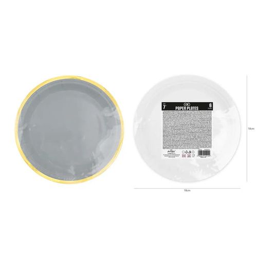 Talerzyki papierowe szare ze złotym brzegiem Classic Gold, 18 cm 6 szt. na Arena.pl