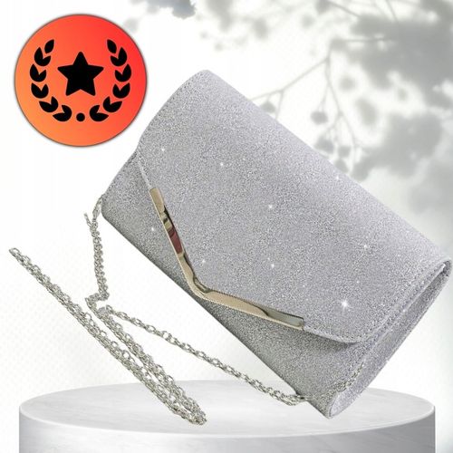 Srebrna Wieczorowa Torebka Kopertówka Błyszcząca na Ślub EFEKTOWNA Wizytowa na Arena.pl