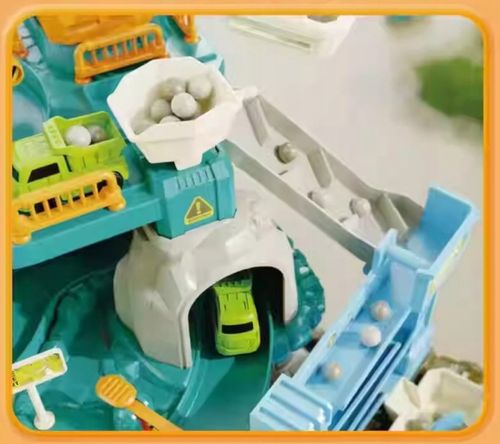 MEGA TOR SAMOCHODOWY PARKING POCIĄG DŹWIG KOLEJKA STACJA TUNEL DINOZAUR REX na Arena.pl