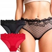Figi Damskie Bikini Majtki Walentynkowe Siateczka 2-szt. Zestaw Moraj -L