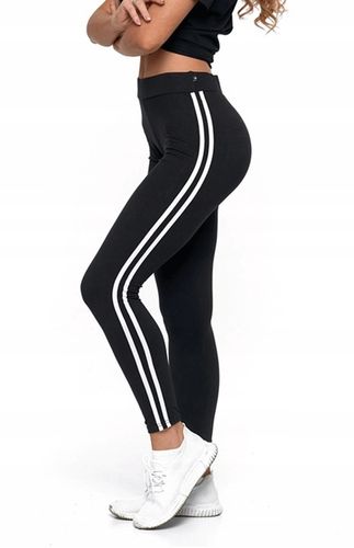 Legginsy z Lampasem Czarne Wysoki Stan Kryjące Miękkie Wygodne MORAJ na Arena.pl