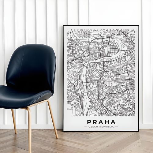 Plakat mapa plan miasta Praga 61x91 cm w czarnej ramie na Arena.pl