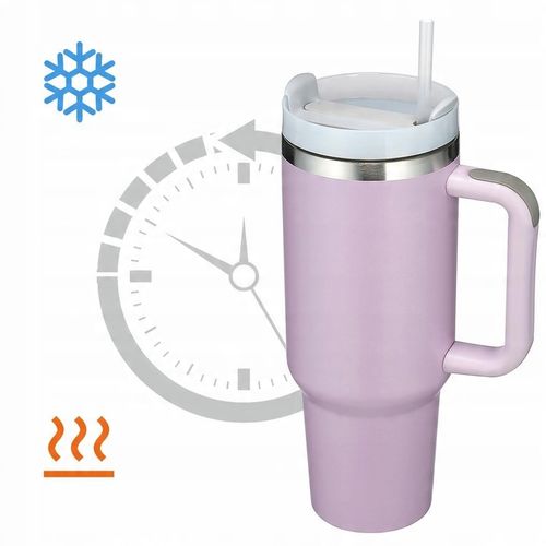 KUBEK TERMICZNY ZE SŁOMKĄ I USTNIKIEM TERMOS DO SAMOCHODU 1200ML fioletowy na Arena.pl
