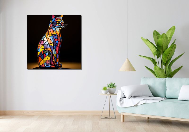 Obraz 90x90cm Koci Witraż zdjęcie 2