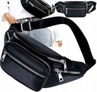 Nerka duża skórzana saszetka biodrówka pas czarna  R25