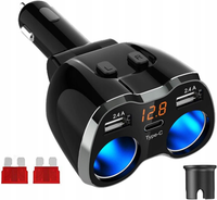 Rozdzielacz Gniazda Zapalniczki Samochodowej 5W1 USB USB C 80W LED 12V 24V