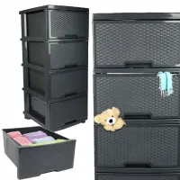 REGAŁ ŁAZIENKOWY SZARY KOMODA STOJAK SŁUPEK SZAFKA Z 4 KOSZAMI RATTANOWA