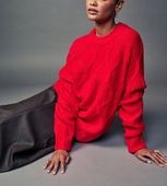 NEXT Czerwony sweter z okrągłym dekoltem i warkoczową dzianiną z wełną L