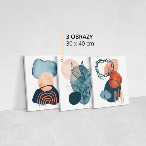 OBRAZY DO SALONU SET AKWARELE ABSTRAKCYJNE KSZTAŁTY LIŚCIE BOHO 90cm x 40cm na Arena.pl