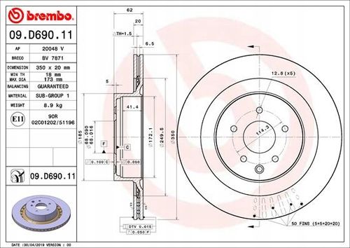 TARCZA HAM TYL 350X20 V BREMBO na Arena.pl