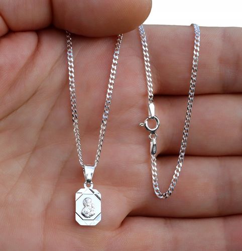 ŁAŃCUSZEK SREBRNY MEDALIK KOMUNIJNY MATKA BOSKA NA KOMUNIĘ NA CHRZEST na Arena.pl