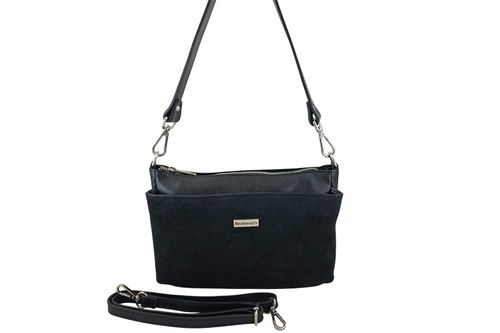 Pojemna torebka listonoszka ze skóry i zamszu - Czarna na Arena.pl