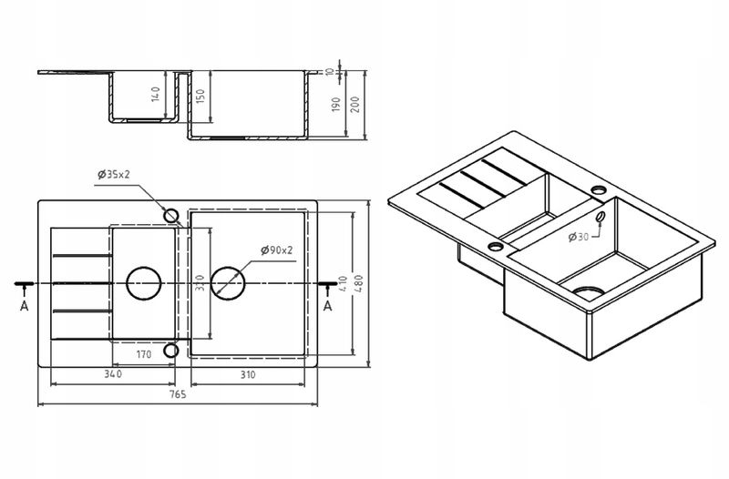 ZLEW ZLEWOZMYWAK GRANIT 8 kolorów 76x48 + SYFON zdjęcie 10