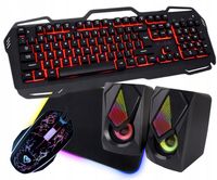 ZESTAW GAMINGOWY MYSZ KLAWIATURA DLA GRACZA PODŚWIETLANA MATA LED GŁOŚNIK
