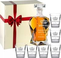 KARAFKA Z GRAWEREM 6 SZKLANEK Z GRAWEREM DO WHISKY W PUDEŁKU PREZENTOWYM
