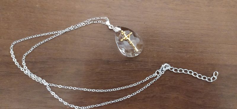 Krzyż INRI Gold Łezka Kryształ Jezus Chrystus Bóg zdjęcie 2