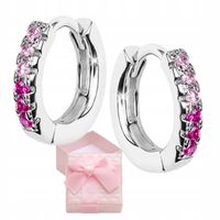 KOLCZYKI SREBRNE KÓŁECZKA MAŁE RÓŻOWA CYRKONIA ZATRZASK RODOWANE NA PREZENT