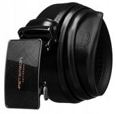 Modny pasek męski skórzany czarny automatyczna klamra PETERSON na