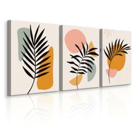 OBRAZY DO SALONU SET LIŚCIE PALMOWE NATURA ABSTRAKCJA STYL BOHO 90cm x 40cm