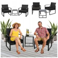 MEBLE OGRODOWE RATTANOWE ZESTAW COMO ANTRACYT 2 OSOBOWY 2 FOTELE STOLIK