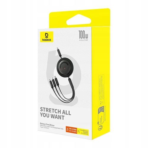 Kabel USB Baseus Free2Draw Retractable Cable 3in1 100W 1,1m black na Arena.pl