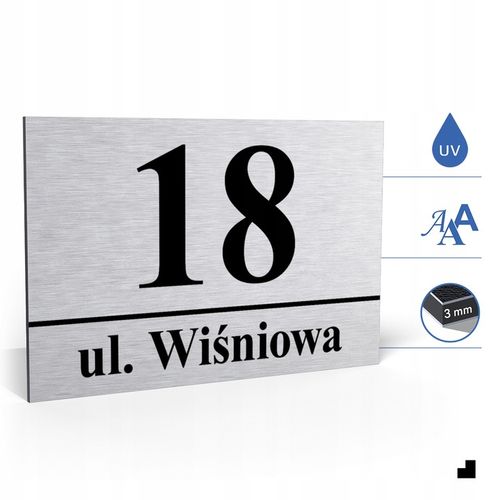 NUMER DOMU 32x21cm TABLICZKA ADRESOWA Z NUMEREM DOMU NUMER NA DOM SREBRNA na Arena.pl