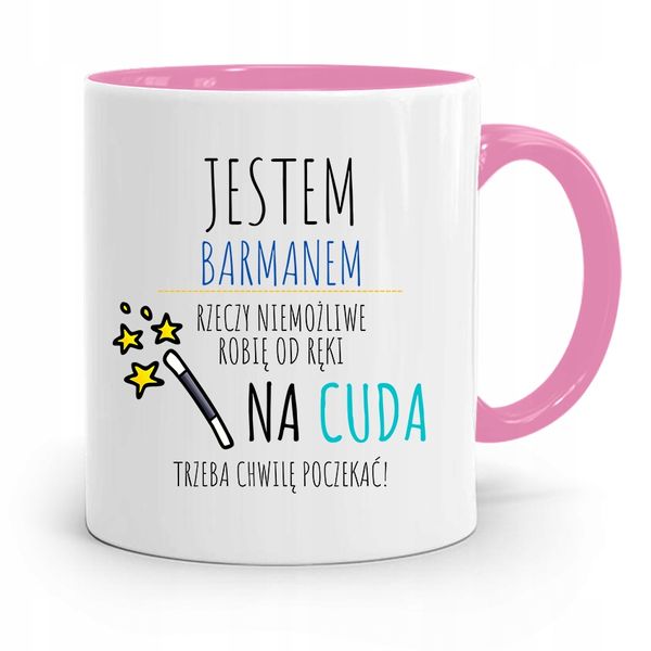 Kubek Różowy Dla Barmana Jestem Barmanem Prezent Z Nadrukiem Ze Zdjęciem zdjęcie 1