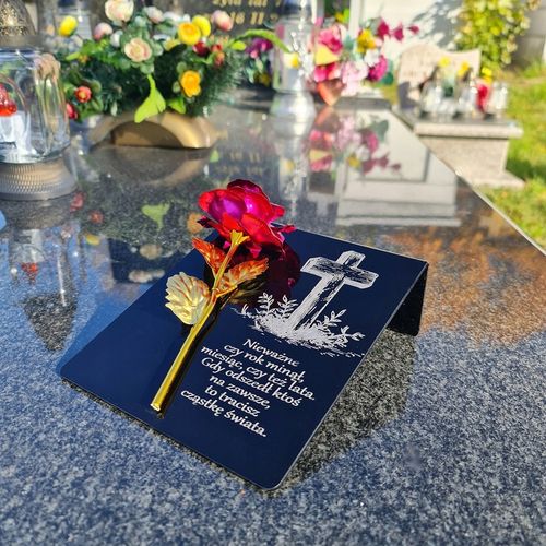 ZNICZ na cmentarz RÓŻA Ozdoba DEKORACJA na grób GRAWEROWANY podstawka na Arena.pl