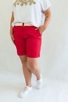 Czerwone Spodenki Bermudy Damskie z Paskiem UNI