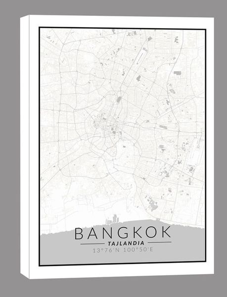 Bangkok mapa czarno biała – obraz na płótnie 90x120 cm zdjęcie 1