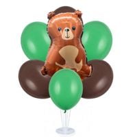 Zestaw balonów na stojaku brązowy niedźwiadek leśne zwierzątka