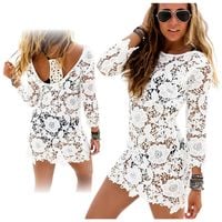 SUKIENKA BOHO TUNIKA NARZUTKA KORONKOWA BIAŁA TALIOWANA KOBIECA NA PLAŻĘ XL