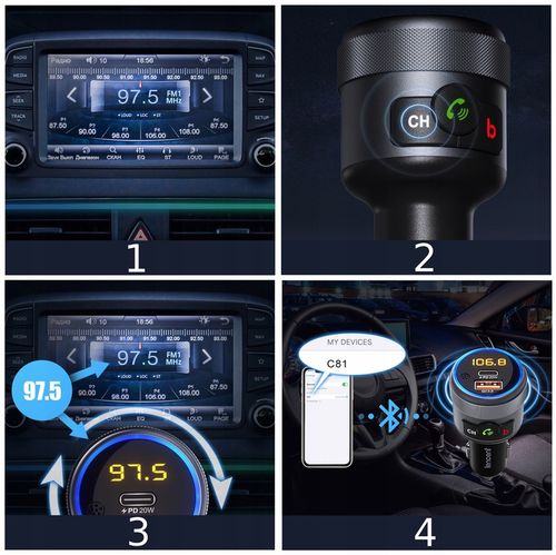 TRANSMITER FM BLUETOOTH 5.1 USB SZYBKA ŁADOWARKA QC 18W/PD 24W 12/24V BASS na Arena.pl