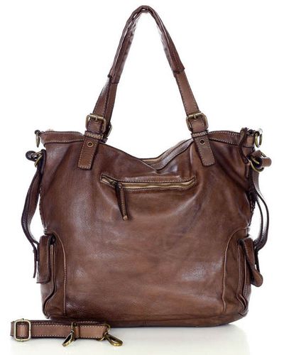 Miejska torebka z regulowanymi rączkami shopper pleciona skóra handmade - MARCO MAZZINI brąz na Arena.pl