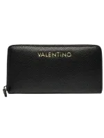czarny portfel damski valentino  z detaliami w kolorze złotym