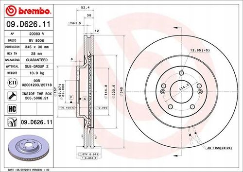 TARCZA HAM PRZOD 345X30 V BREMBO na Arena.pl
