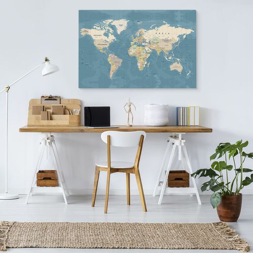 Obraz Na Płótnie Do Salonu Biura Mapa Świata Po Polsku 30cm x 20cm na Arena.pl