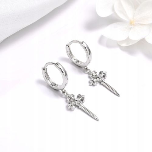 Kolczyki srebrne wiszące krzyże gotyckie kółka rodowane srebro próba 925 na Arena.pl