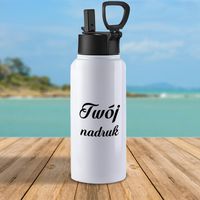 Biały metalowy bidon 950 ml składana rączka - z Twoim nadrukiem
