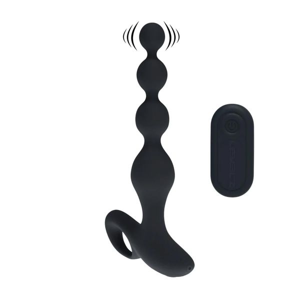 Remote Control Beaded Vibrating Silicone Anal Plug - Black zdjęcie 1