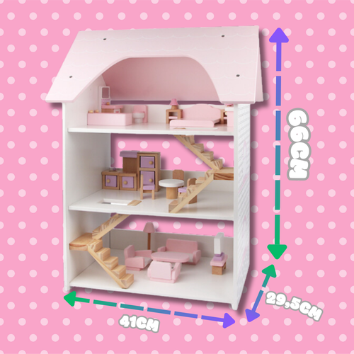 duży drewniany domek dla lalek  3 piętra +meble na Arena.pl