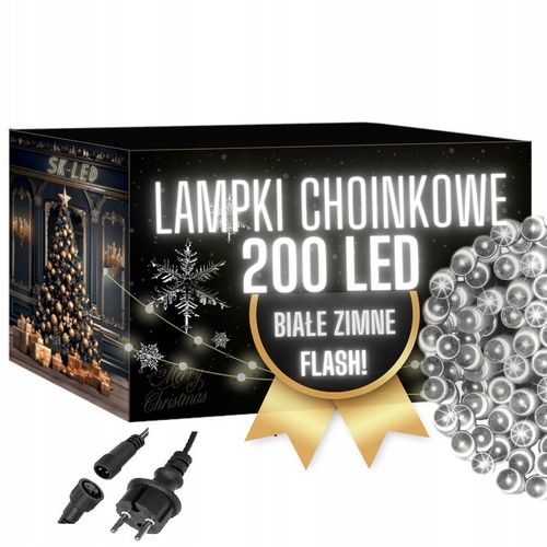 Lampki CHOINKOWE 200 LED BIAŁE ZIMNE FLASH ZEWNĘTRZNE WEWNĘTRZNE na Arena.pl