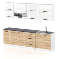 Meble Kuchenne Komplet Kuchnia Robo Lux 2.6m Zestaw Biały Połysk Dąb Sonoma