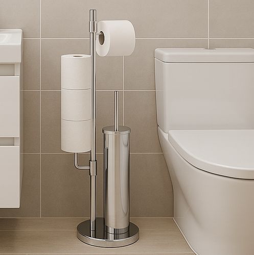 Stojak z uchwytem na papier toaletowy i szczotka do WC zestaw chrom YOKA na Arena.pl