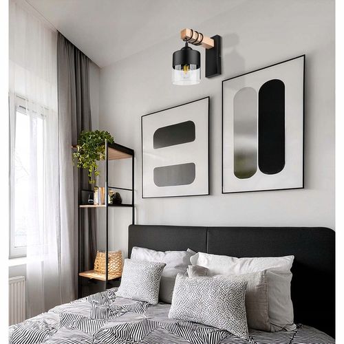 Kinkiet Czarny Lampa Ścienna Nowoczesna Loft Drewniana E27 LEDLUX 60W na Arena.pl