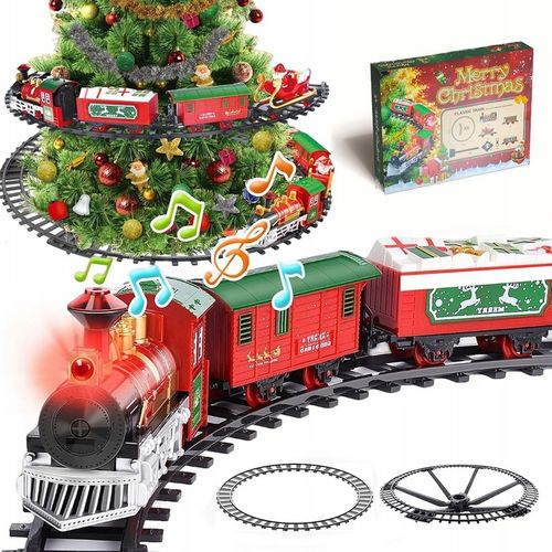 Pociąg świąteczny oświetlenie dźwięk KOLEJKA tory Lokomotywa + 4 wagony na Arena.pl